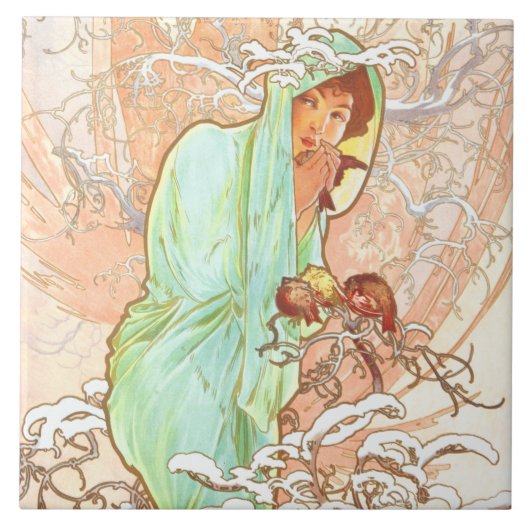 Alphonse Mucha Winter Art Nouveau Painting Tegeltje (Voorkant)