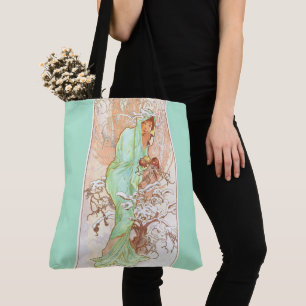 Alphonse Mucha Winter Art Nouveau Painting Tote Bag