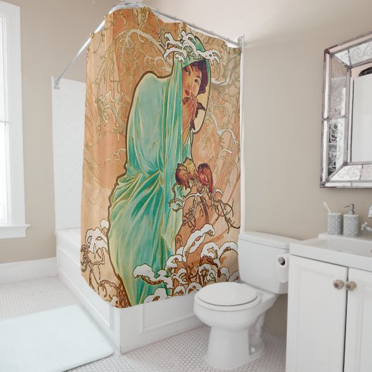 Alphonse Mucha, Winter, art nouveau, poster,  Douchegordijn (In situ)