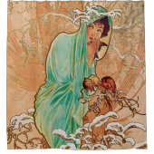 Alphonse Mucha, Winter, art nouveau, poster,  Douchegordijn (Voorkant)