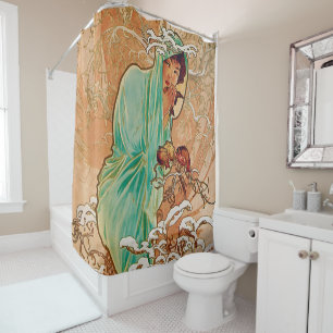 Alphonse Mucha, Winter, art nouveau, poster, vinta Douchegordijn