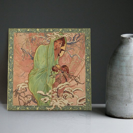 Alphonse Mucha Winter Season Art Nouveau Tegeltje