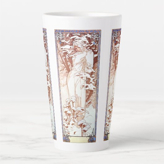 Alphonse Mucha - Winter White Latte Mok (Voorkant)