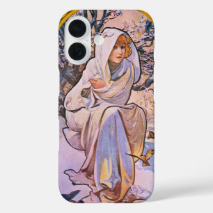 Alphonse Mucha Winterseizoen, Vintage Art Nouveau iPhone 16 Hoesje