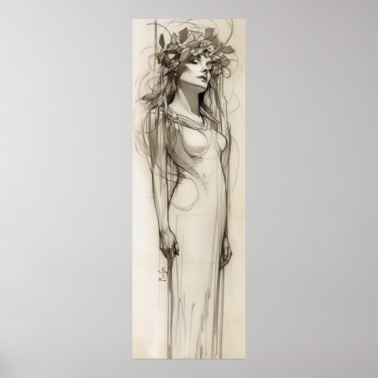Alphonse Mucha Woman Pencil Kunst Nouveau Poster (Voorkant)