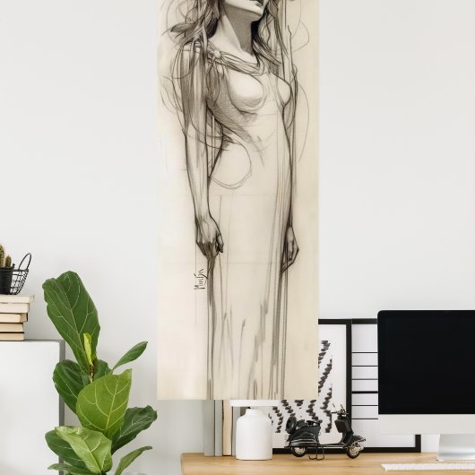 Alphonse Mucha Woman Pencil Kunst Nouveau Poster (Thuiskantoor)