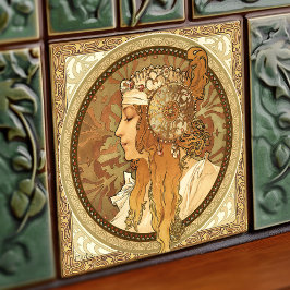 Alphonse Mucha Woman Portrait Art Nouveau  Tegeltje