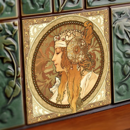 Alphonse Mucha Woman Portrait Art Nouveau  Tegeltje