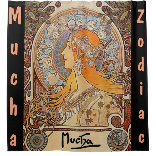 Alphonse Mucha, zodiac, art nouveau, , elegant Douchegordijn (Voorkant)