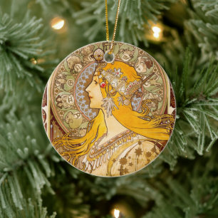 Alphonse Mucha Zodiac Art Nouveau Vintage Decorati Keramisch Ornament