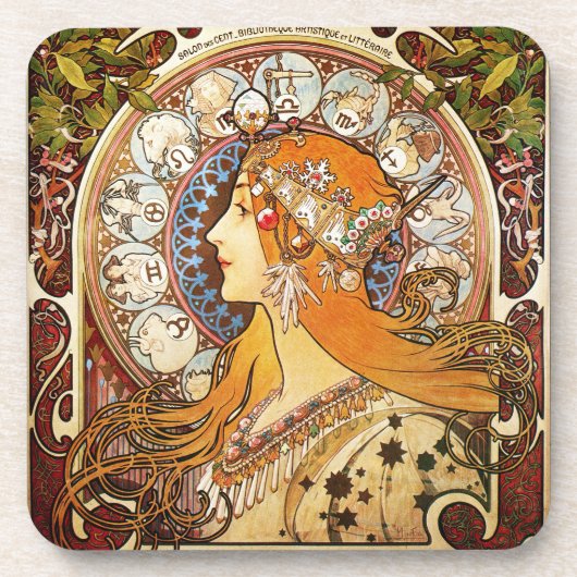 Alphonse Mucha Zodiac Bier Onderzetter (Voorkant)
