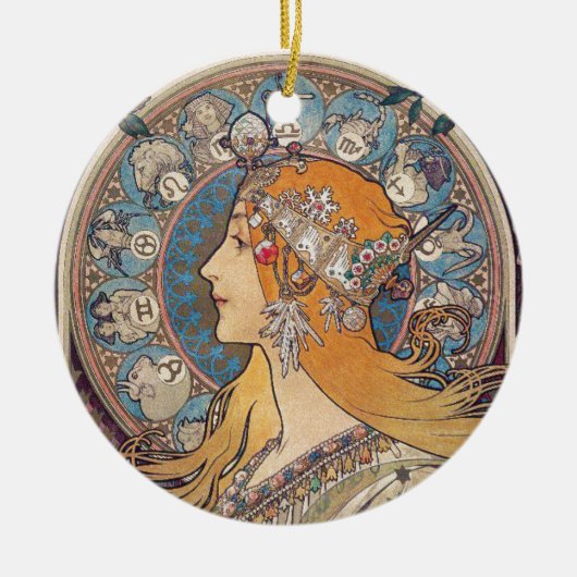 Alphonse Mucha , “Zodiac” Keramisch Ornament (Voorkant)