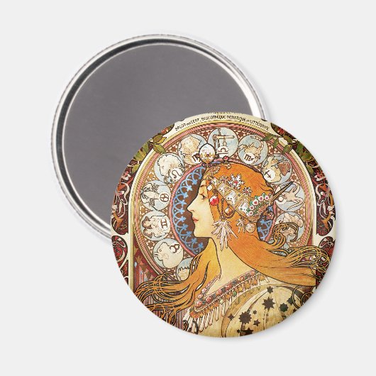 Alphonse Mucha Zodiac Magneet (Voorkant / Achterkant)