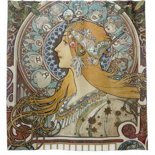 Alphonse Mucha Zodiac Restored Douchegordijn