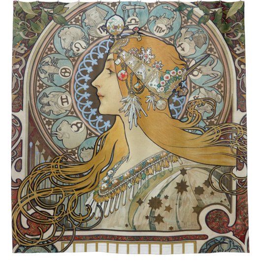Alphonse Mucha Zodiac Restored Douchegordijn (Voorkant)