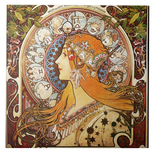 Alphonse Mucha Zodiac Tegeltje (Voorkant)