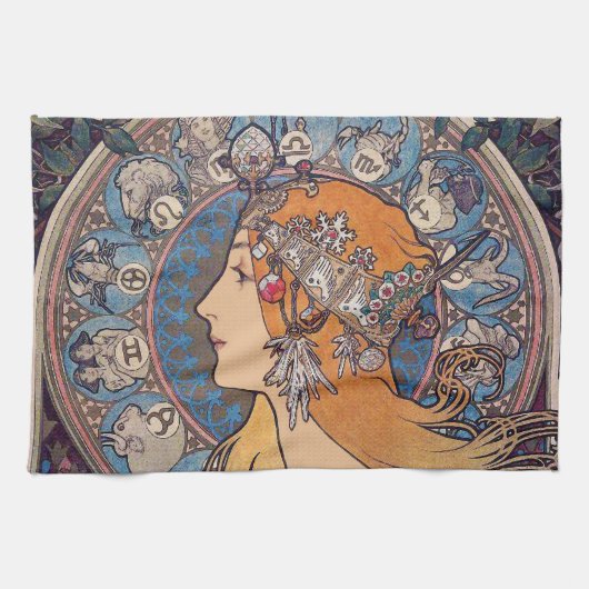 Alphonse Mucha , “ Zodiac ” Theedoek (Horizontaal)