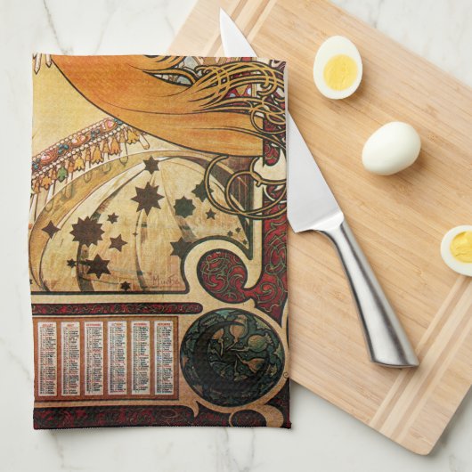 Alphonse Mucha Zodiac Theedoek (Quarter Fold)