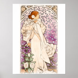 Alphonse Mucha Zodiaque La dame, aux camelias Poster
