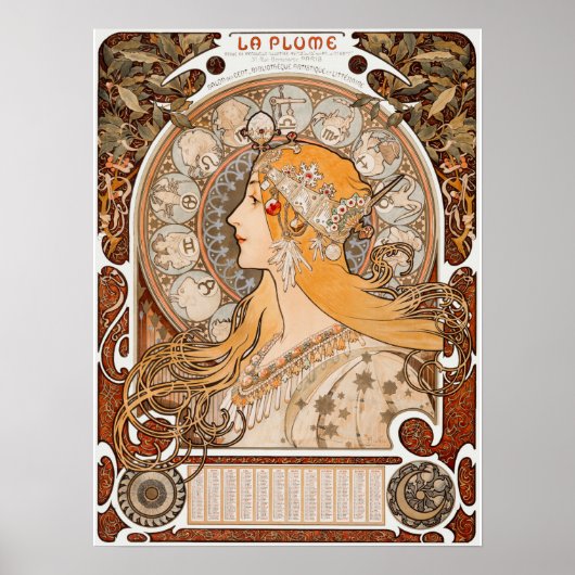 Alphonse Mucha | Zodiaque | La Plume-ca.1896-1897 Poster (Voorkant)
