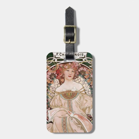 Alphonse Mucha's F. Champenois Imprimeur-Editeur Bagagelabel (Voorkant verticaal)