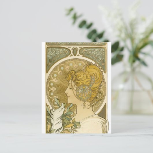 Alphonse Mucha's La Plume Briefkaart (Staand voorkant)