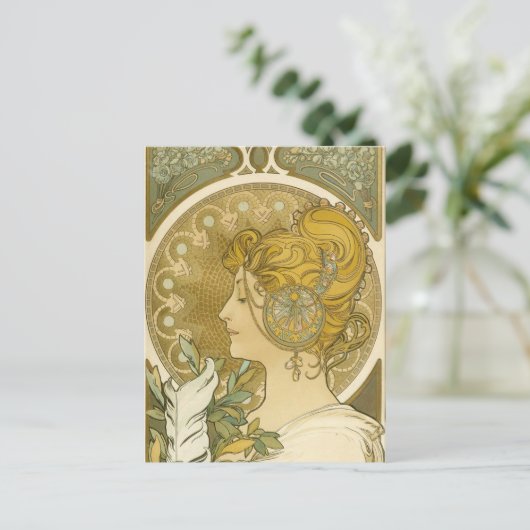 Alphonse Mucha's La Plume Briefkaart (Staand voorkant)