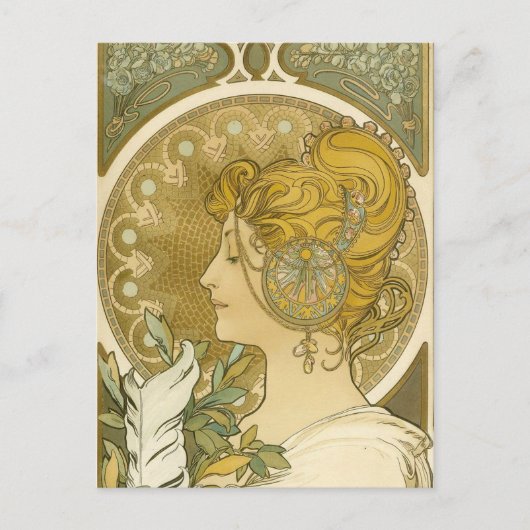 Alphonse Mucha's La Plume Briefkaart (Voorkant)