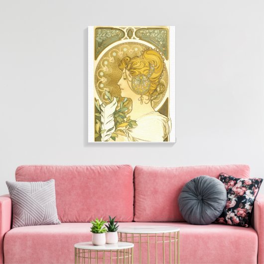Alphonse Mucha's La Plume Canvas Afdruk (Insitu (Woonkamer))