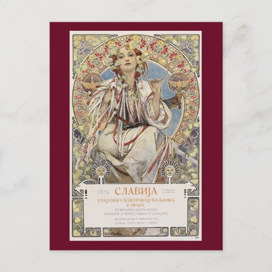 Alphonse Mucha's Slavia 1907 Vintage Briefkaart (Voorkant)