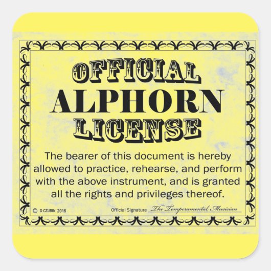 Alphorn License Square Sticker (Voorkant)