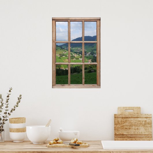 Alpiene Foothills-Uitzicht uit een venster Poster (Keuken)