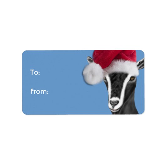 Alpiene geit Santa Goat met kerstcadeaus Label (Voorkant)