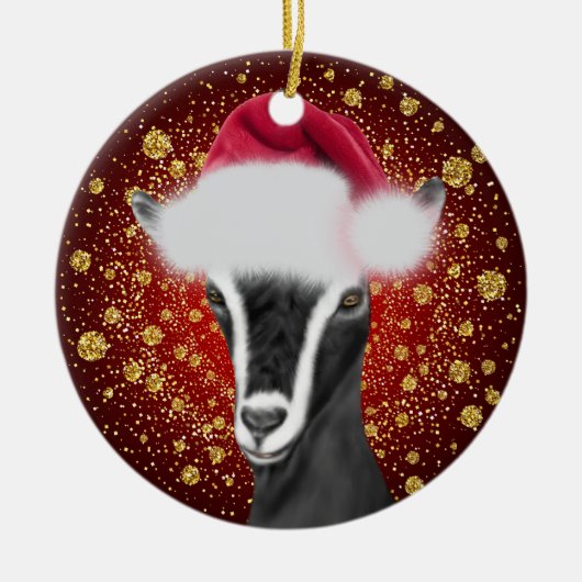 Alpiene geit Santa Hat kerstversiering Keramisch Ornament (Voorkant)