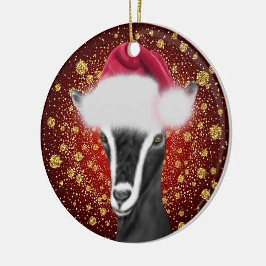 Alpiene geit Santa Hat kerstversiering Keramisch Ornament (Links)