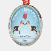 Alpiene melkgeit met kerst in de sneeuw metalen ornament (Links)