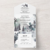 Alpiene pijnbomen, bergen, mist bruiloft | all in one uitnodiging (Binnen)