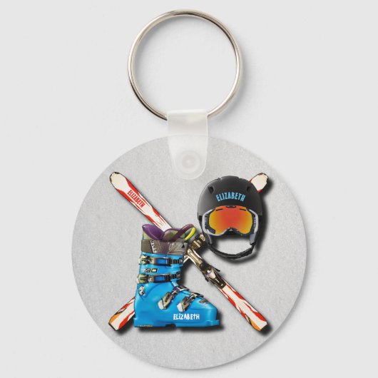 Alpiene Skiende Boots helpt Googles met Jouw naam Sleutelhanger (Voorkant)