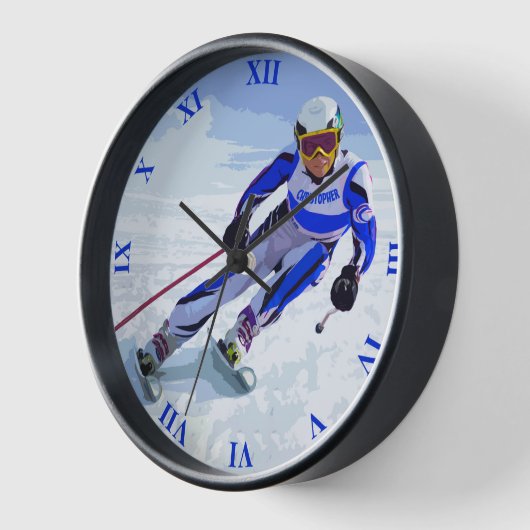 Alpiene skier in blauw met Jouw naam tekening (Hoek)