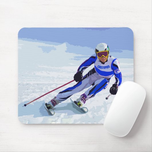 Alpiene skier in blauw met Jouw naam tekening Muismat (Met muis)