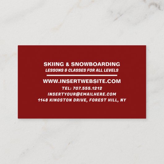 Alpiene Skier, Skier & Snowboarder Instructor Visitekaartje (Achterkant)