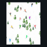 Alpiene skiers Skiing Illustration Skier Poster<br><div class="desc">Koel het ontwerp van het skieerpatroon in de winter met skiërs die de alpine skipistes van de sneeuwbedekte bosjes in de alpen skiën. Freeride skiers dragen kleurrijke retro skipakken, die de heuvel neerslaan met de ski's op een witte sneeuwlandschapsachtergrond. Een prachtig wintersportcadeau voor een skiester in je kring van vrienden,...</div>