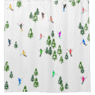 Alpiene skiers Skiing Ski Winter Trees Douchegordijn