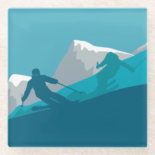Alpiene Skiing Glazen Onderzetter (Voorkant)