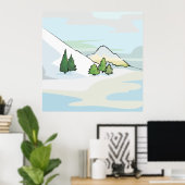 Alpijn winterlandschap met pijnbomen poster (Thuiskantoor)
