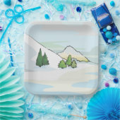 Alpijns winters landschap met pijnbomen papieren bordje (Feest)