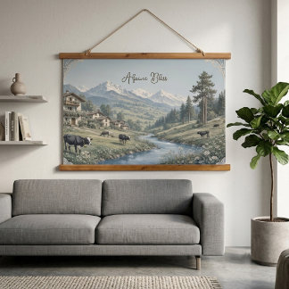 Alpina Blauw Witte Besneeuwde Bergweiden Hangend Wandkleed