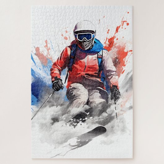 Alpine Adventure: Waterverf skiër legpuzzel (Verticaal)
