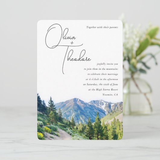 Alpine bergen bruiloft kaart (Staand voorkant)