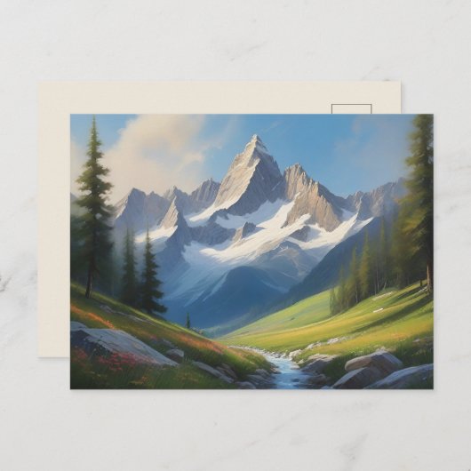 Alpine Berglandschap Waterverf Kunst Briefkaart (Voorkant / Achterkant)